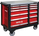 YATO YT-09003 Skrinka dielenská pojazdná 66 zásuviek červená Dielenská skrinka značky YATO vybavená 12x zásuvkami s guličkovými ložiskami a centrálnym